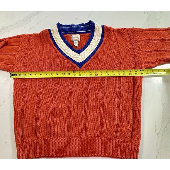 Vintage 80s-90s Body Equip Cricket Tennis Sweater Orange Blue White V-Neck Large - Picture 2 of 12